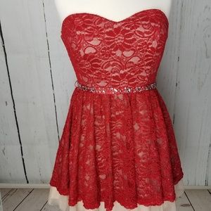 Strapless lace dress with embellishments